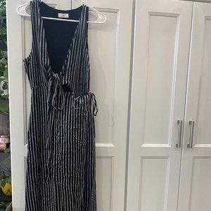 Black Striped Wrap Dress